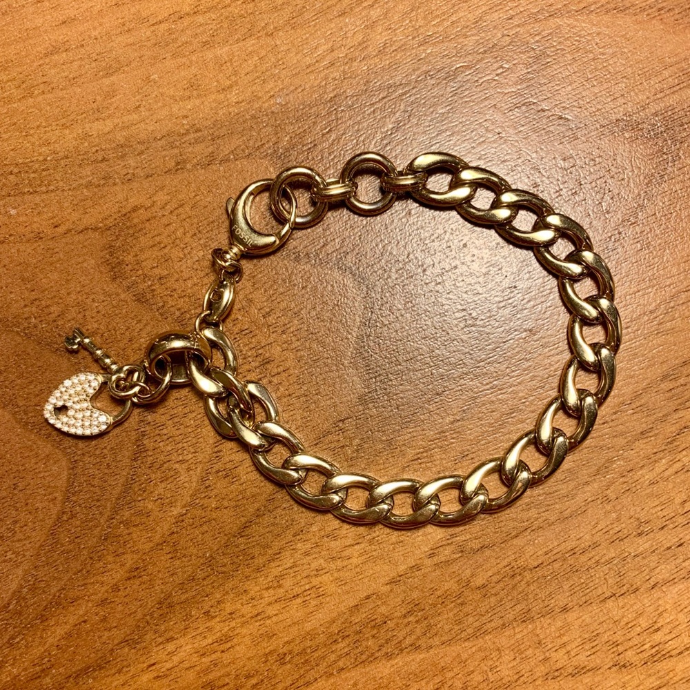 Fossil Gold Tone Link Charm Bracelet